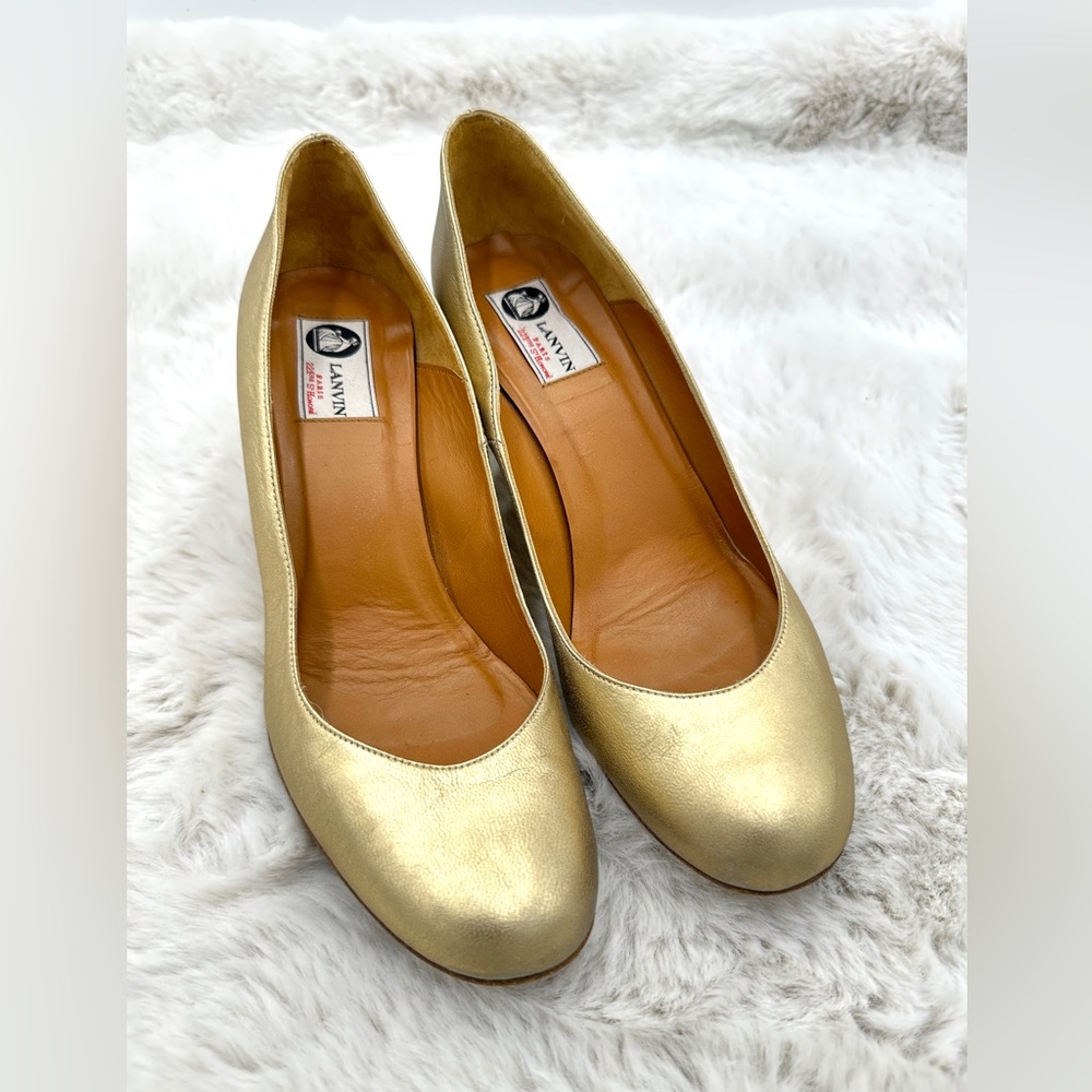 Lanvin Gold Metallic Leather Jute Wedge Sandals Women’s 39 US 9